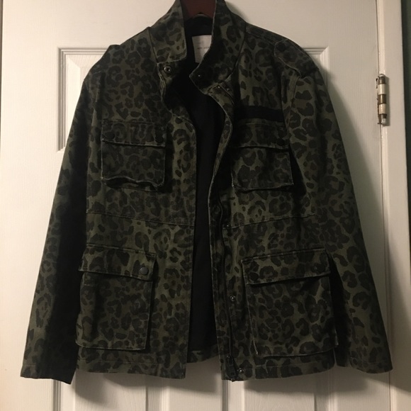 Avec Les Filles Olive Leopard Cotton Camo Cargo Jacket - Picture 6 of 16